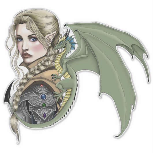 Elf Krijger Draak Fantasie Magisch Middeleeuws Per Sticker (Voorkant)