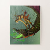 Elf krijger vecht tegen een draak legpuzzel (Verticaal)