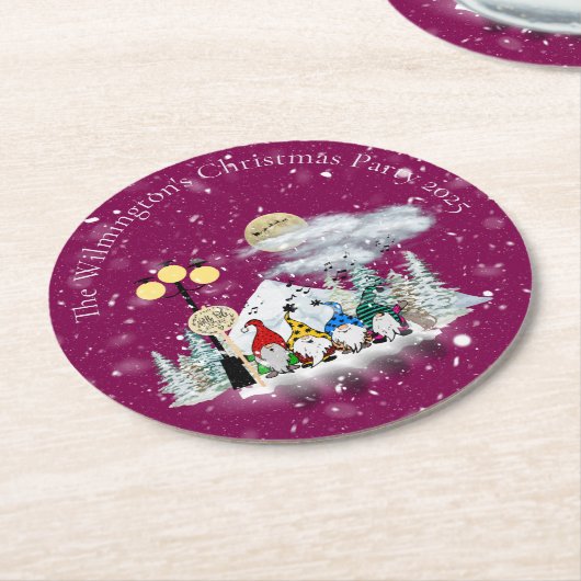 Elf Kwartet Kerstfeest Ronde Kartonnen Onderzetter (Gebogen)
