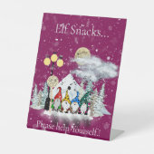 Elf kwartet kerstfeest snacks reclamebord met voetstuk (Voorkant)