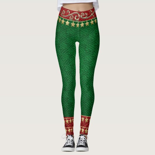 Elf Leggings voor Feestdagen Gold, Red en Green! (Voorkant)