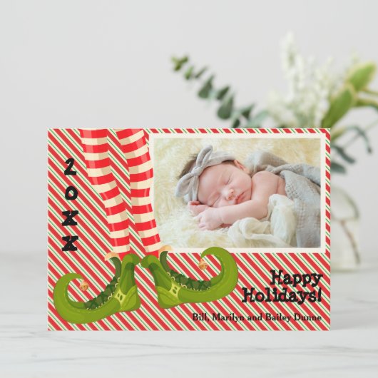 Elf Legs kerstfoto Feestdagenkaart (Staand voorkant)