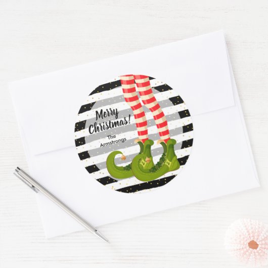 Elf Legs Merry Christmas Ronde Sticker (Envelop)