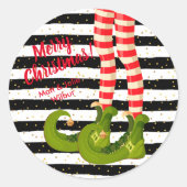 Elf Legs op Stripes Merry Kerstmis Ronde Sticker (Voorkant)