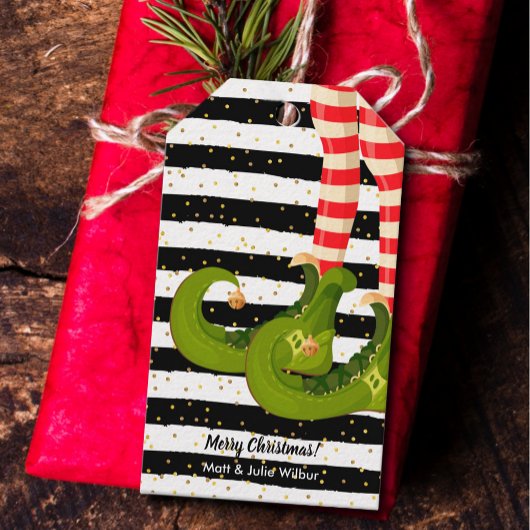 Elf Legs op zwarte en witte strepen Cadeaulabel