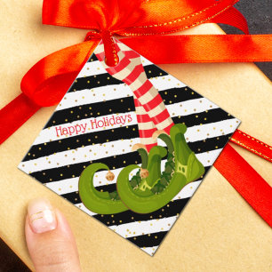 Elf Legs op zwarte en witte strepes Favor Tags Bedankjes Labels
