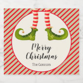 Elf Legs Stripes Merry Kerstmis Sparkling Wijnetiket (Enkel label)