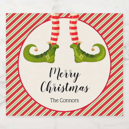 Elf Legs Stripes Merry Kerstmis Sparkling Wijnetiket (Enkel label)