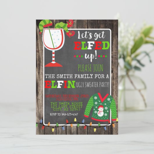 Elf Lelijke Trui Cocktail Kerstfeest Uitnodiging (Staand voorkant)