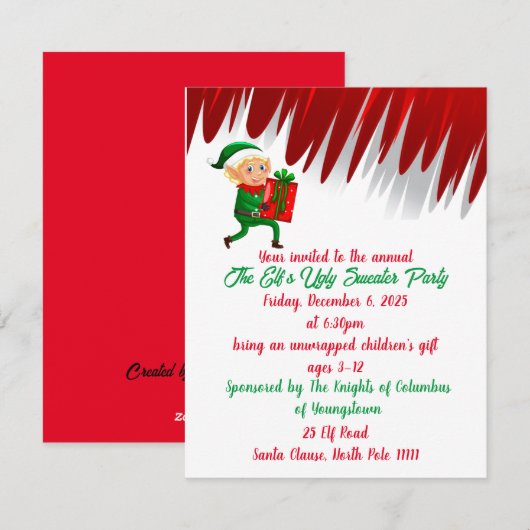 Elf Lelijke Trui Feestelijke Uitnodiging (Voorkant / Achterkant)