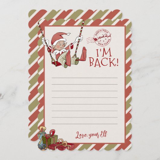 Elf Letter "I m Back" Editable Notecard Kaart (Voorkant / Achterkant)