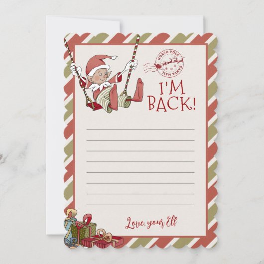Elf Letter "I m Back" Editable Notecard Kaart (Voorkant)