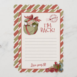 Elf Letter "I m Back" Editable Notecards Kaart
