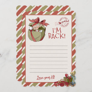 Elf Letter "I m Back" Editable Notecards Kaart