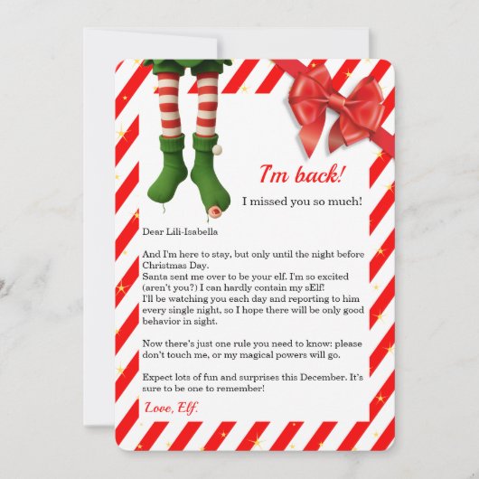 Elf Letter “I’m Back” | Funny North Pole Arrival Feestdagenkaart (Voorkant)