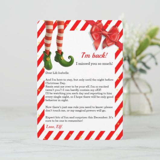 Elf Letter “I’m Back” | Funny North Pole Arrival Feestdagenkaart (Staand voorkant)