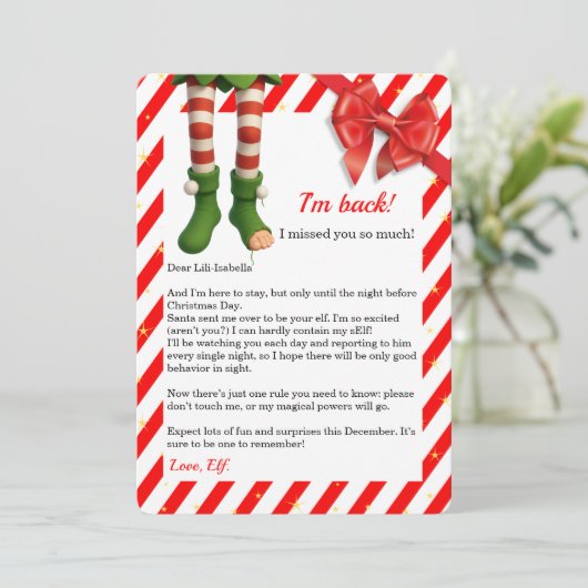 Elf Letter “I’m Back” | Funny North Pole Arrival  Feestdagenkaart (Staand voorkant)