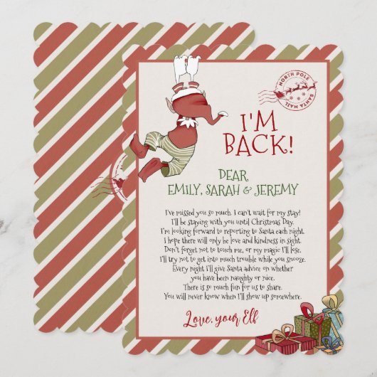 Elf Letter "Ik ben terug" voor kerstuitnodiging Kaart (Voorkant / Achterkant)
