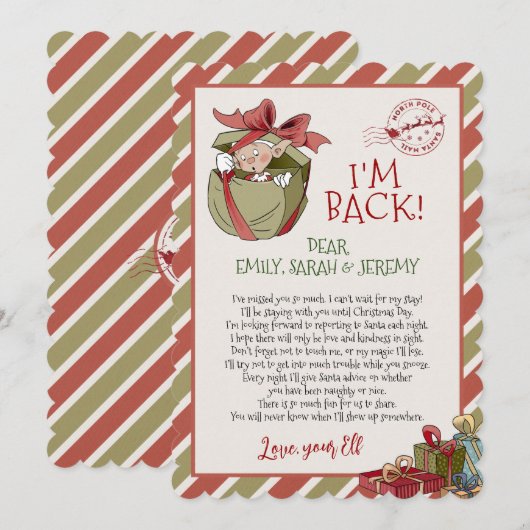 Elf Letter "Ik ben terug" voor kerstuitnodiging Kaart (Voorkant / Achterkant)