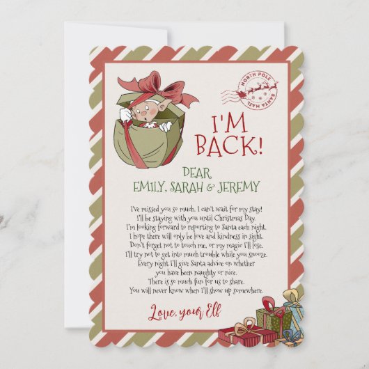 Elf Letter "Ik ben terug" voor kerstuitnodiging Kaart (Voorkant)