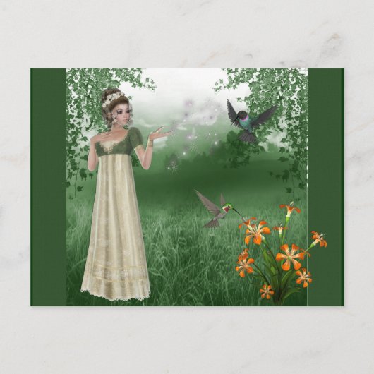 Elf Magic in Grass Field met Hummingvogels Briefkaart (Voorkant)