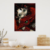 Elf Maiden en Haar dragon ART PRINT (Keuken)
