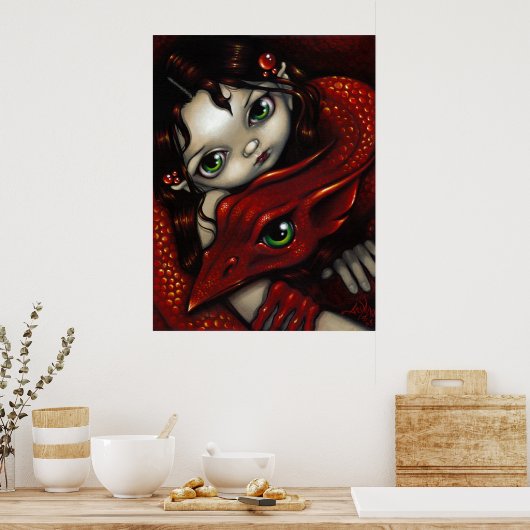 Elf Maiden en Haar dragon ART PRINT (Keuken)