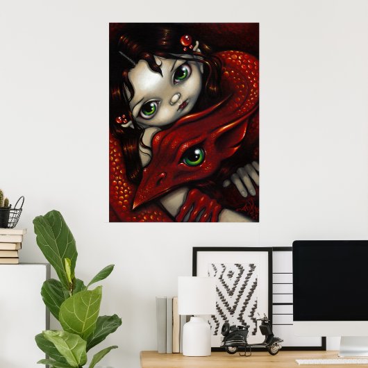 Elf Maiden en Haar dragon ART PRINT (Thuiskantoor)