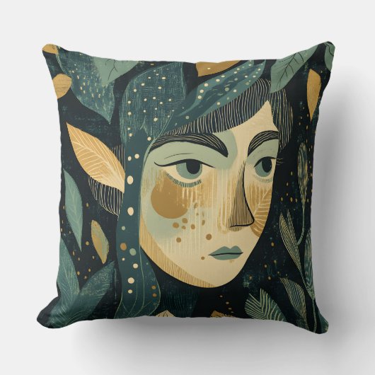 Elf Maiden Lino Print Kussen (Voorkant)