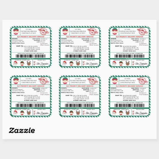 Elf Mail Kerstmis Verzendlabel Sticker (Vel)