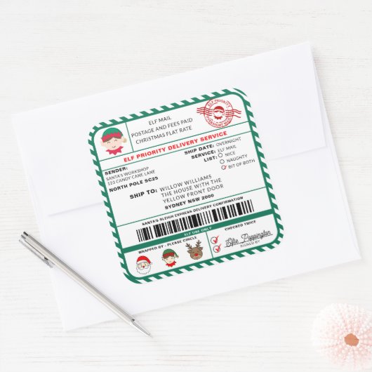 Elf Mail Kerstmis Verzendlabel Sticker (Envelop)