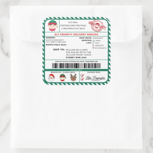 Elf Mail Kerstmis Verzendlabel Sticker (Tas)