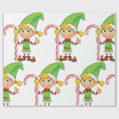 Elf Meisje Met Candy Cane Cadeaupapier (Vlak)