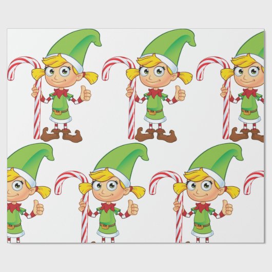 Elf Meisje Met Candy Cane Cadeaupapier (Vlak)