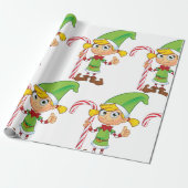 Elf Meisje Met Candy Cane Cadeaupapier (Uitgerold)