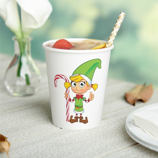 Elf Meisje Met Candy Cane Papieren Bekers