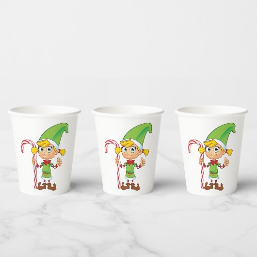Elf Meisje Met Candy Cane Papieren Bekers