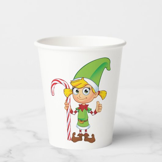 Elf Meisje Met Candy Cane Papieren Bekers (Voorkant)