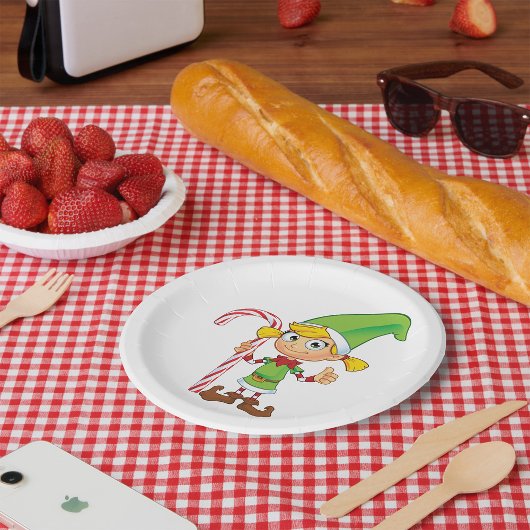 Elf Meisje Met Candy Cane Papieren Bordje