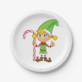 Elf Meisje Met Candy Cane Papieren Bordje (Voorkant)