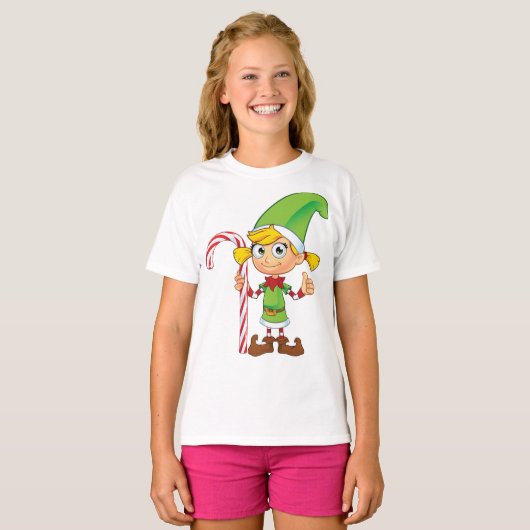 Elf Meisje Met Candy Cane T-shirt (Voorkant volledig)