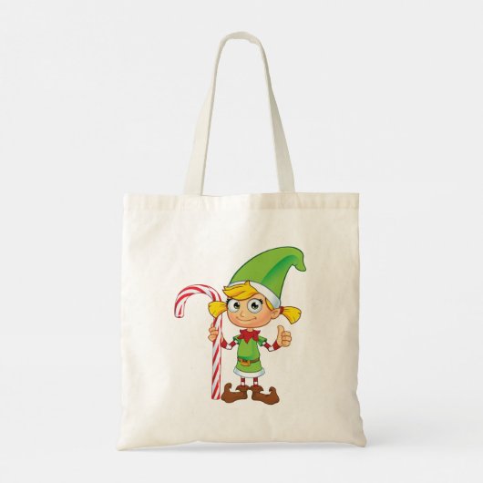 Elf Meisje Met Candy Cane Tote Bag (Achterkant)