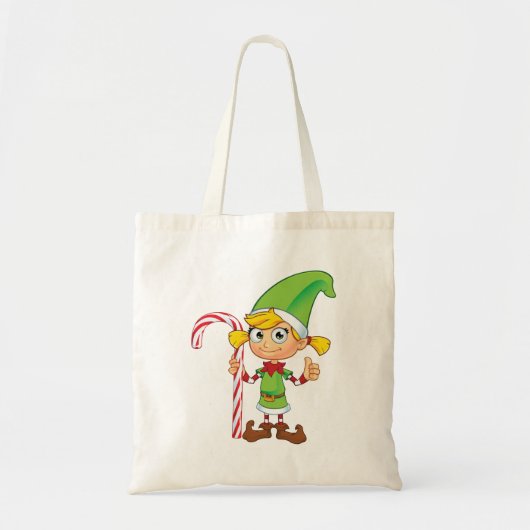 Elf Meisje Met Candy Cane Tote Bag (Voorkant)