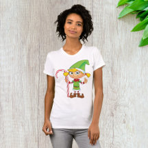 Elf Meisje Met Candy Cane Vrouwen T-shirt