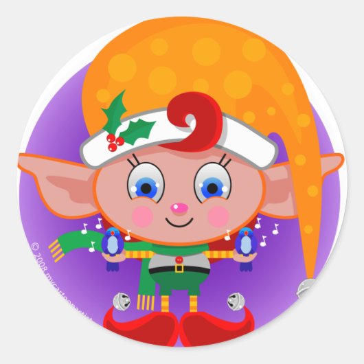 Elf met Bluebirds Ronde Sticker (Voorkant)