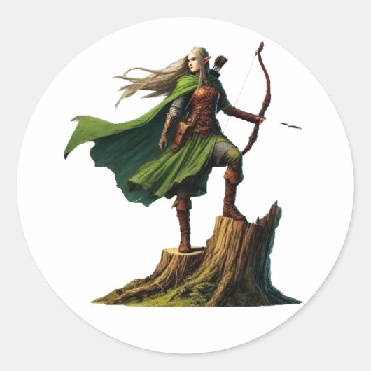 Elf met boog ronde sticker (Voorkant)