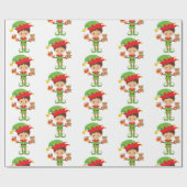 Elf met cadeaus en witte achtergrond cadeaupapier (Vlak)