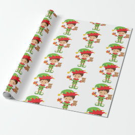 Elf met cadeaus en witte achtergrond cadeaupapier