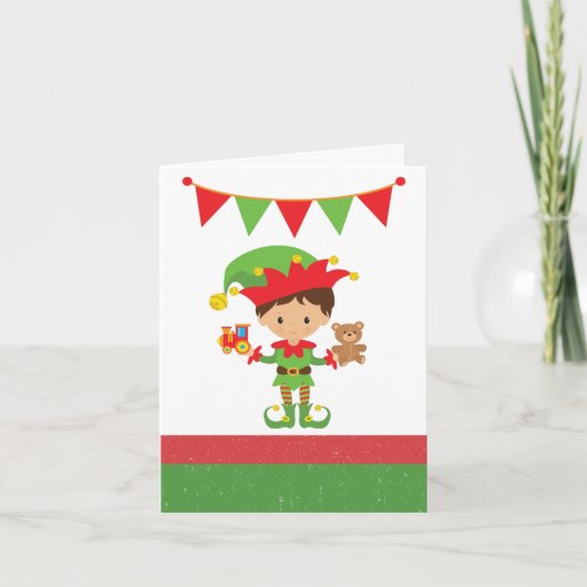 Elf met cadeaus en witte achtergrond kaart (Voorkant)