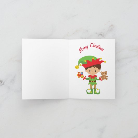 Elf met cadeaus en witte achtergrond kaart (Binnen)